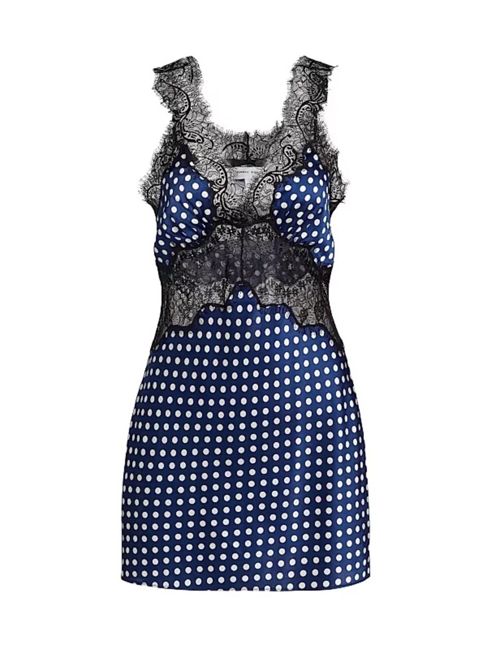 Ronny Kobo Blue Polka Dot Lace Trim Chemise Minidress XS